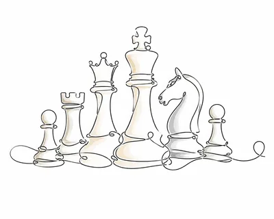 Continuous Line Drawing Of White Chess Pieces