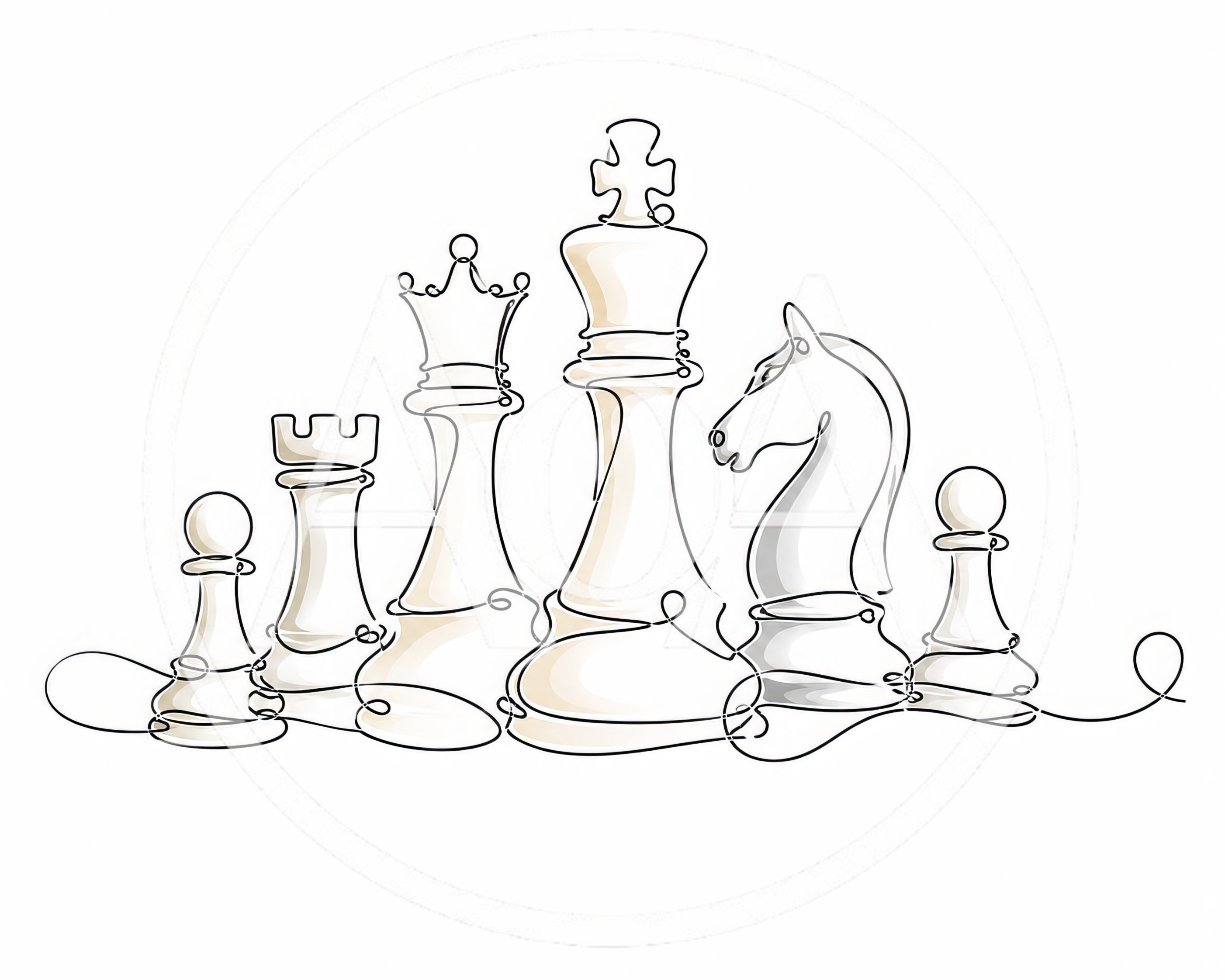 Continuous Line Drawing Of White Chess Pieces