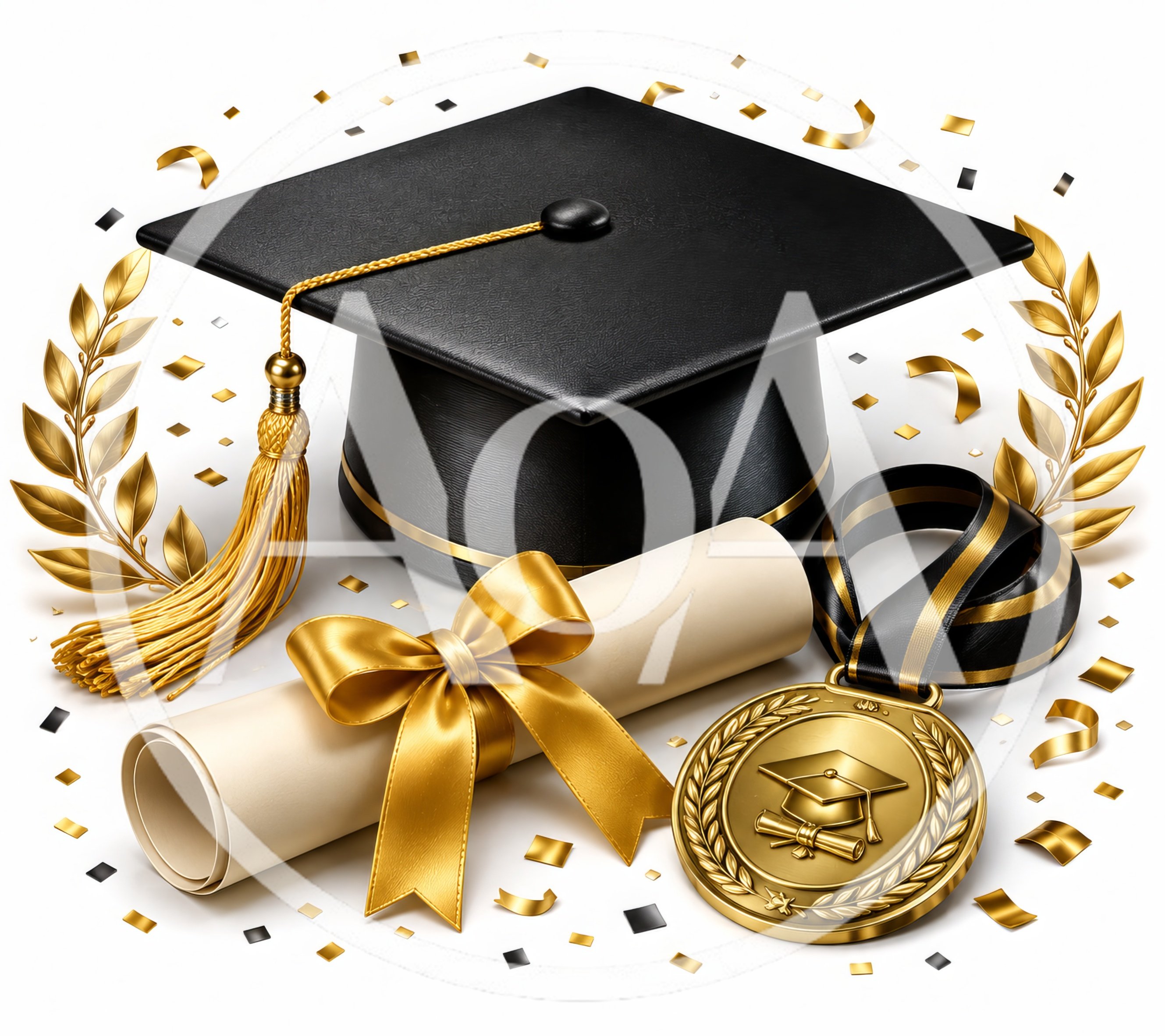Graduation Cap Diploma and Gold Medal Celebration