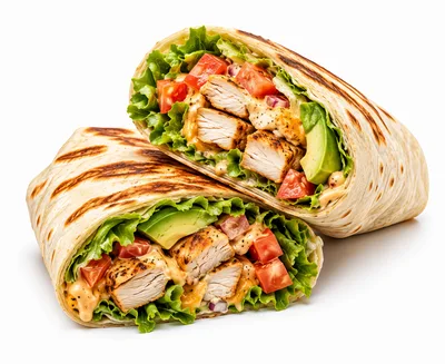Grilled Chicken Wrap Halves With Fresh Vegetables
