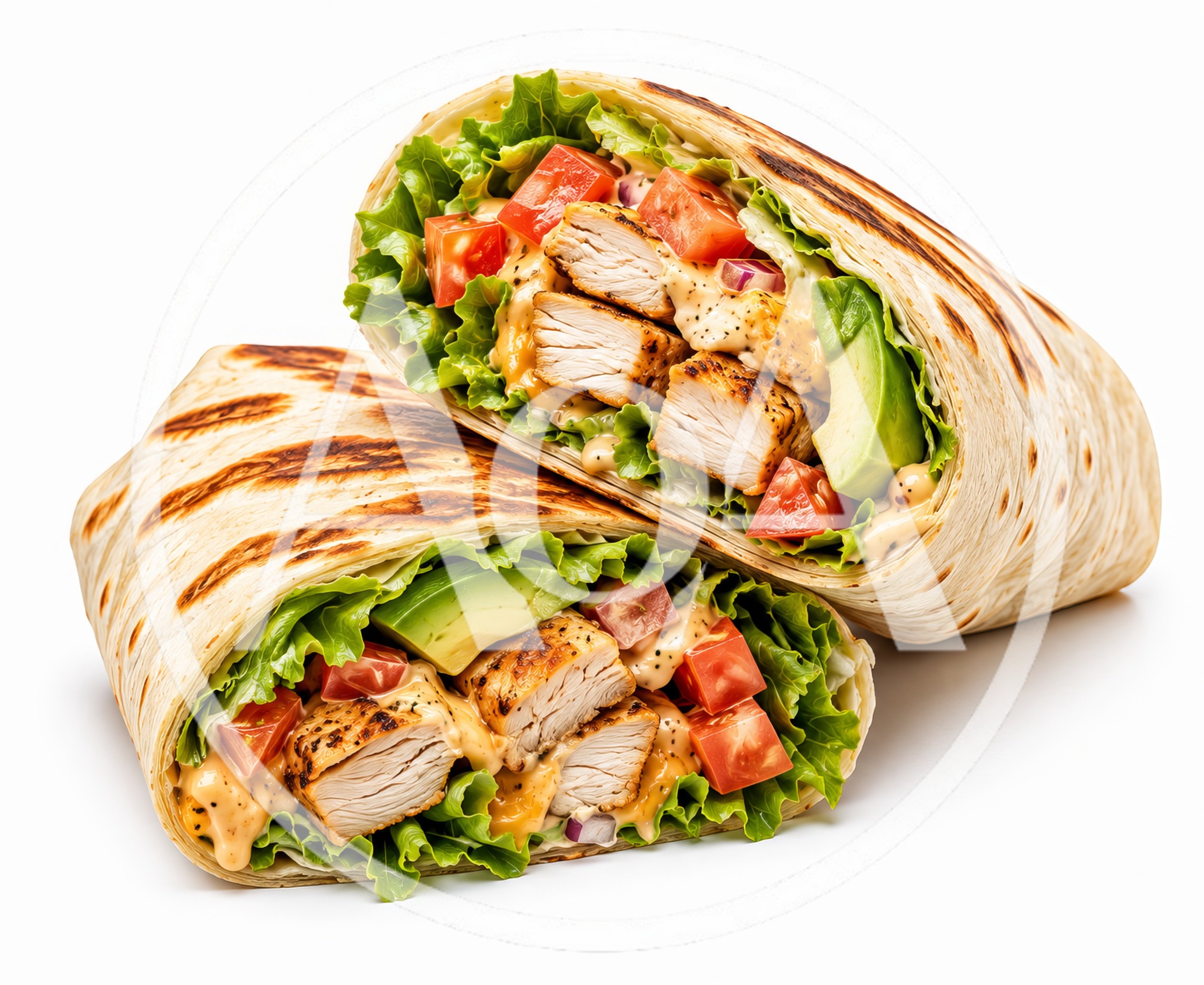 Grilled Chicken Wrap Halves With Fresh Vegetables