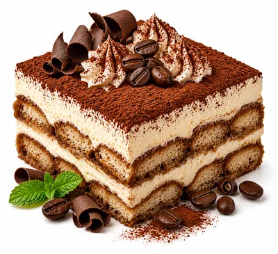 Delicious Tiramisu Cake With Coffee Beans And Chocolate Shavings