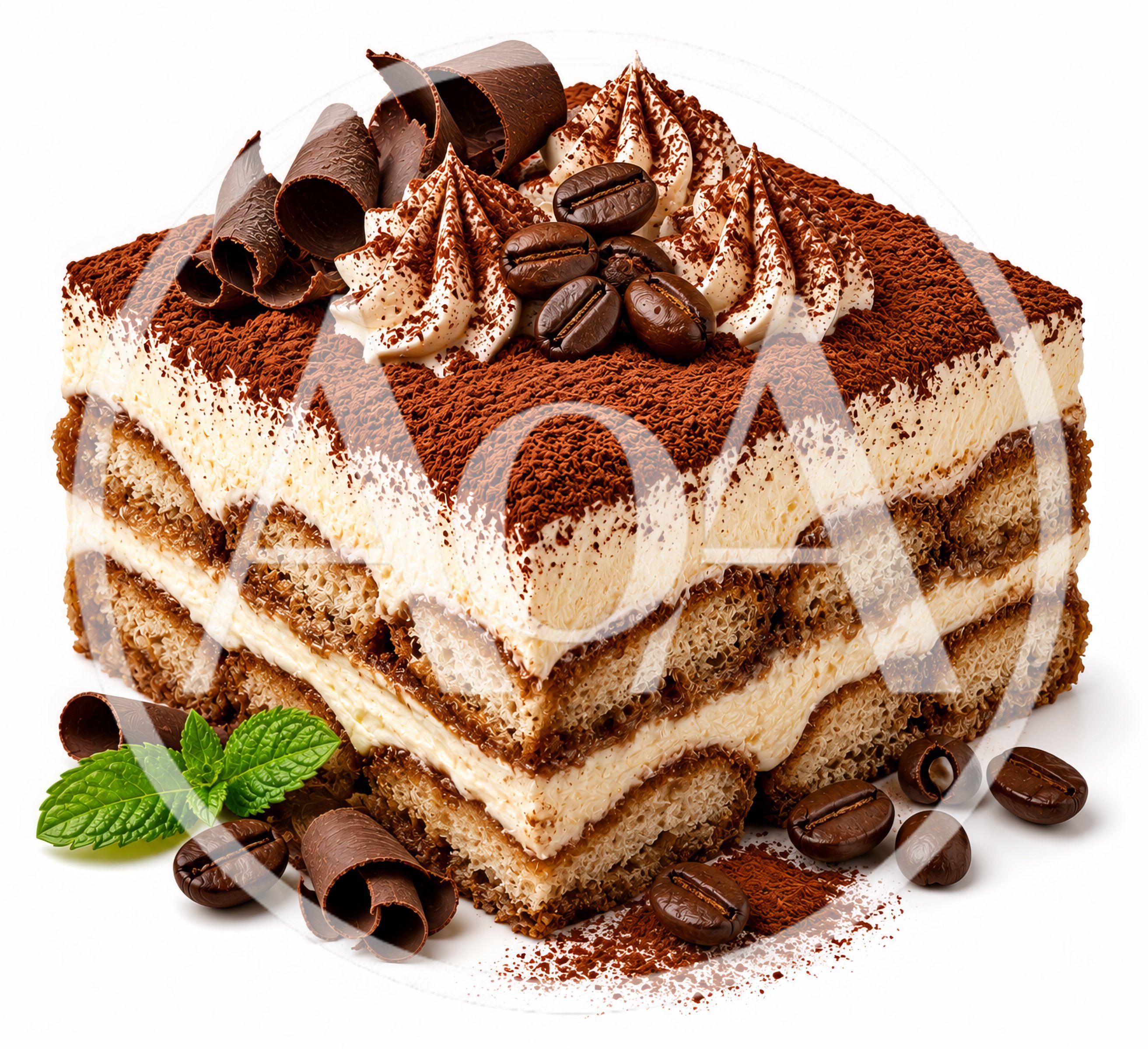 Delicious Tiramisu Cake With Coffee Beans And Chocolate Shavings