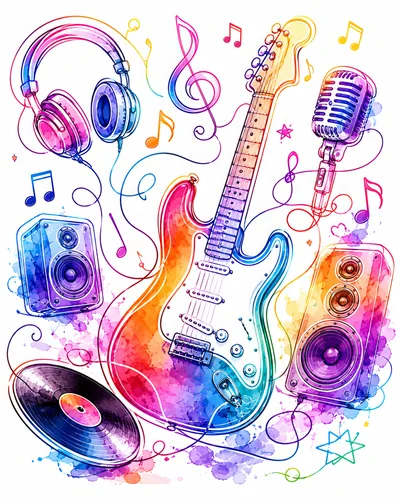 Colorful Musical Instruments and Equipment Illustration