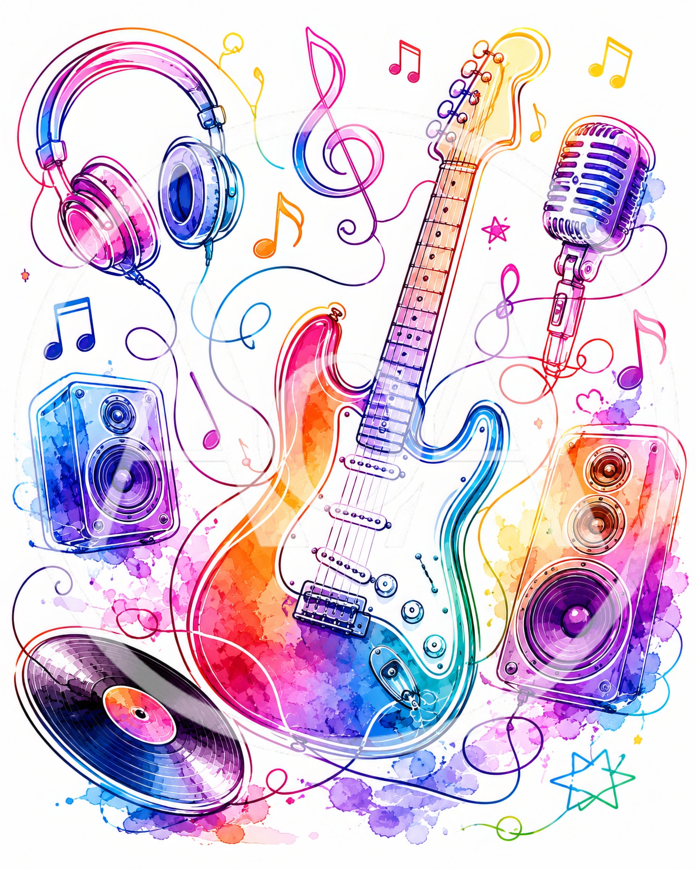 Colorful Musical Instruments and Equipment Illustration