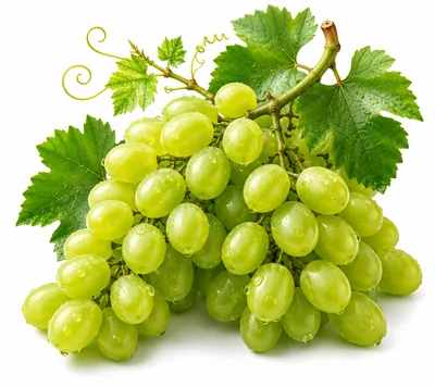 Fresh Green Grapes Cluster With Leaves