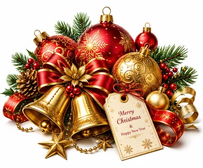 Festive Christmas Ornament Arrangement With Bells And Tag