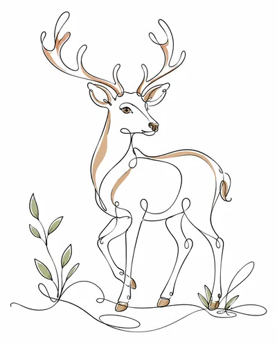 Minimalist Continuous Line Drawing Of A Majestic Deer