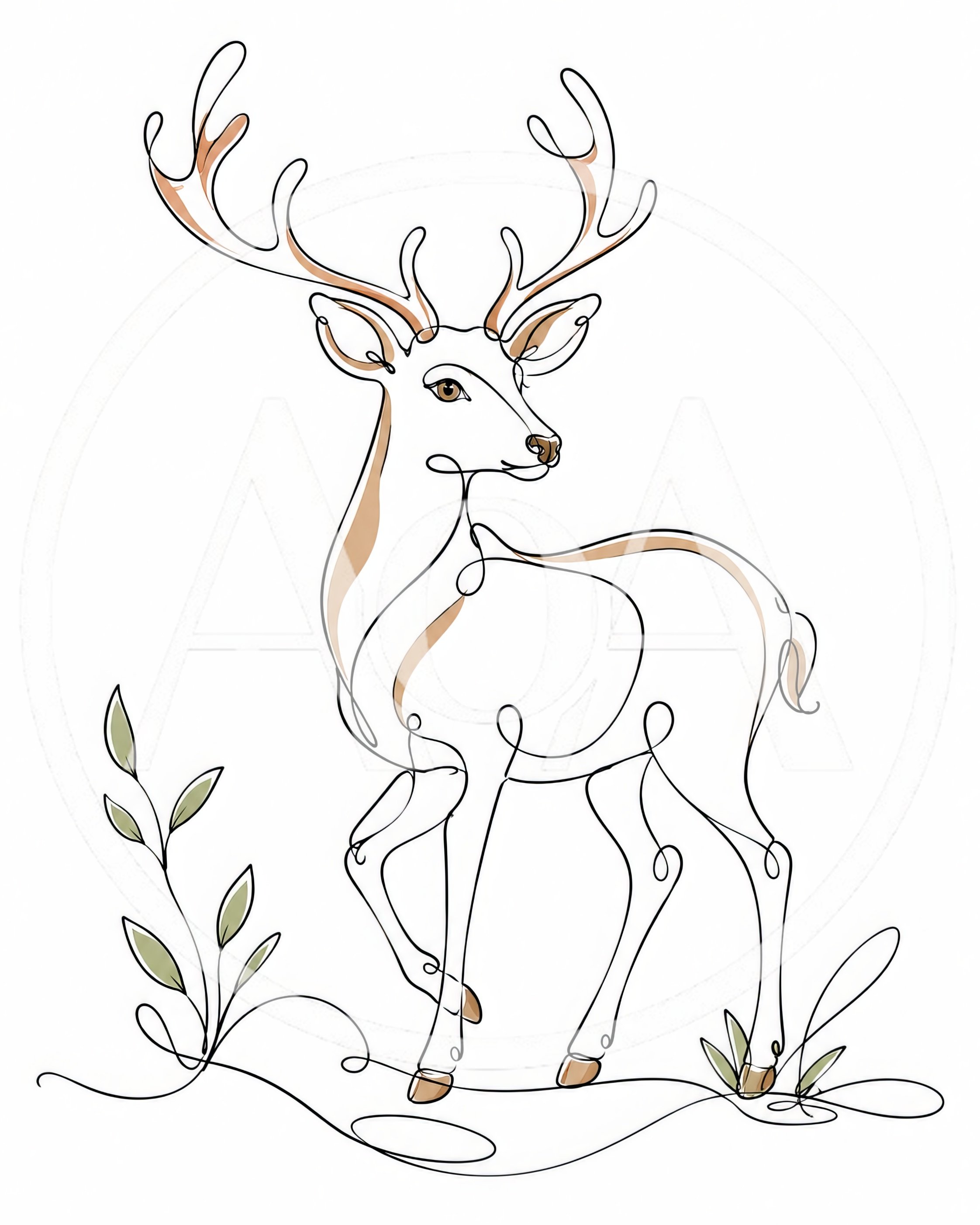 Minimalist Continuous Line Drawing Of A Majestic Deer