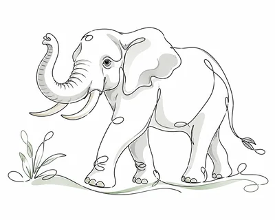Continuous Line Drawing Of An African Elephant