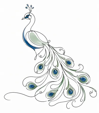 Minimalist Line Art Peacock Illustration