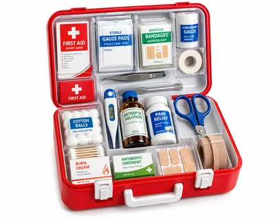 Open First Aid Kit With Medical Supplies