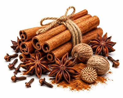 Assorted Aromatic Spices Including Cinnamon Sticks And Star Anise