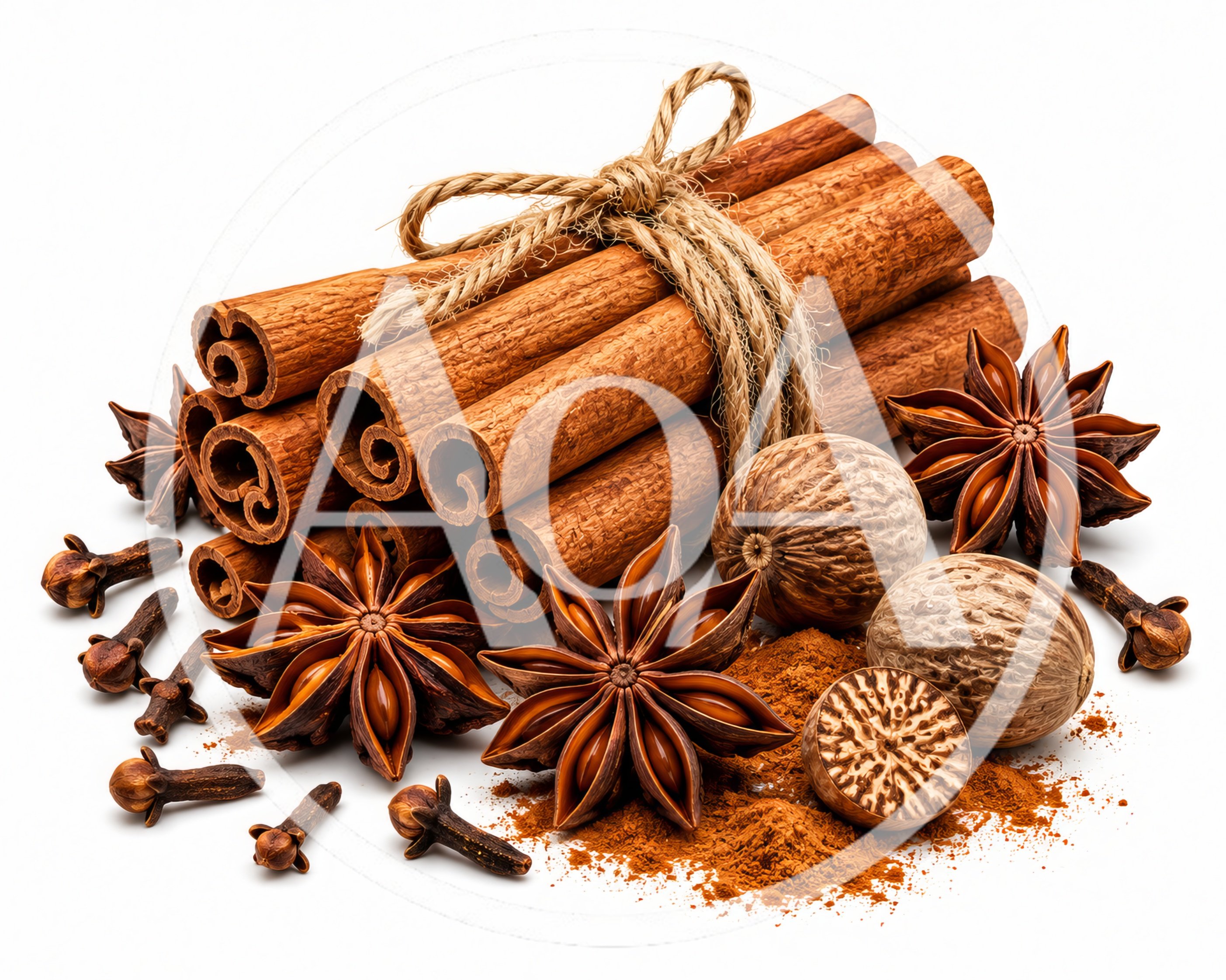 Assorted Aromatic Spices Including Cinnamon Sticks And Star Anise