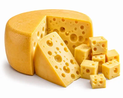Large Wheel Of Swiss Cheese With Cut Wedges
