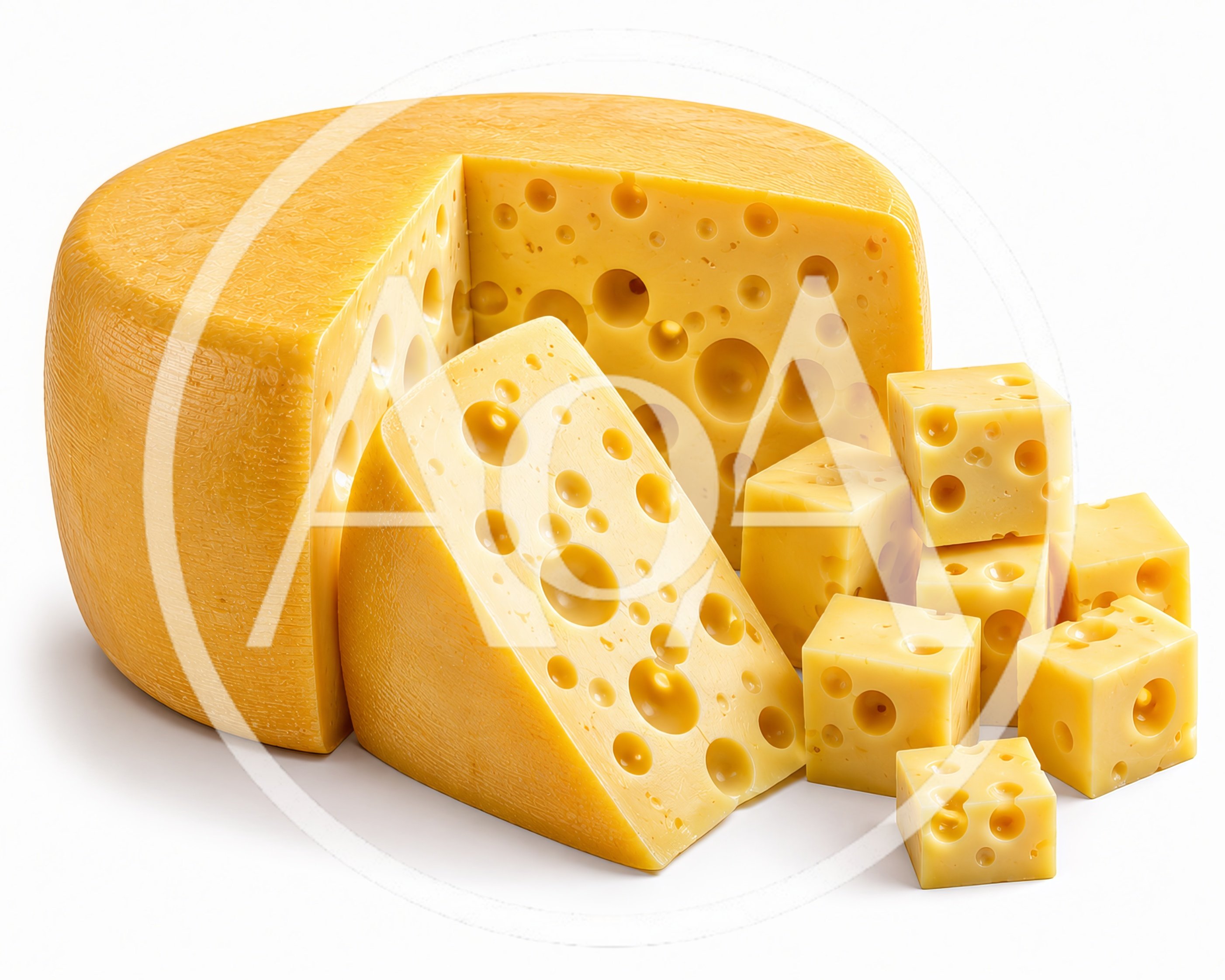 Large Wheel Of Swiss Cheese With Cut Wedges