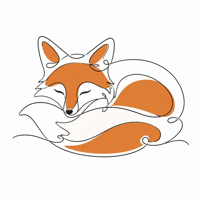 Minimalist One Line Drawing Of A Sleeping Fox