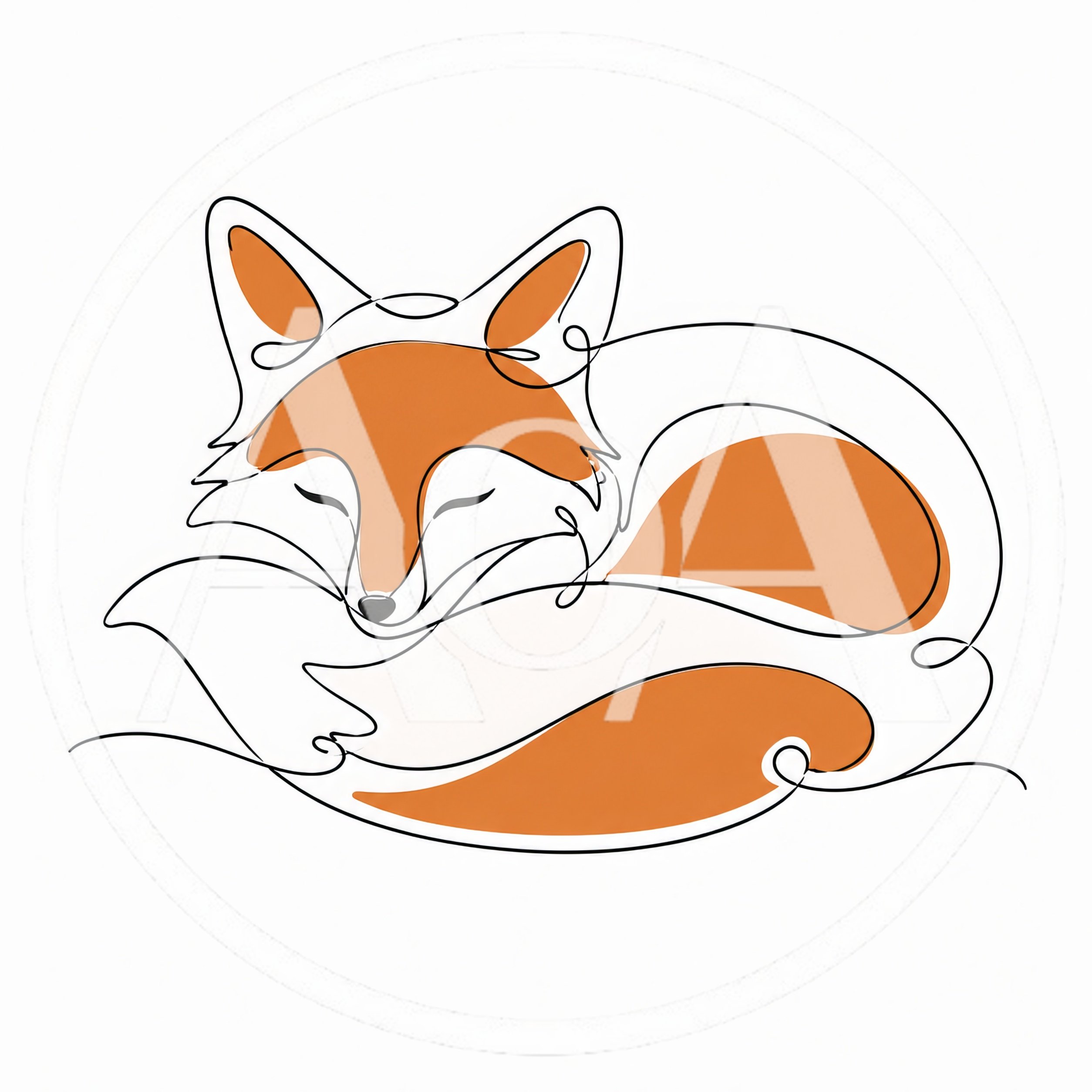 Minimalist One Line Drawing Of A Sleeping Fox
