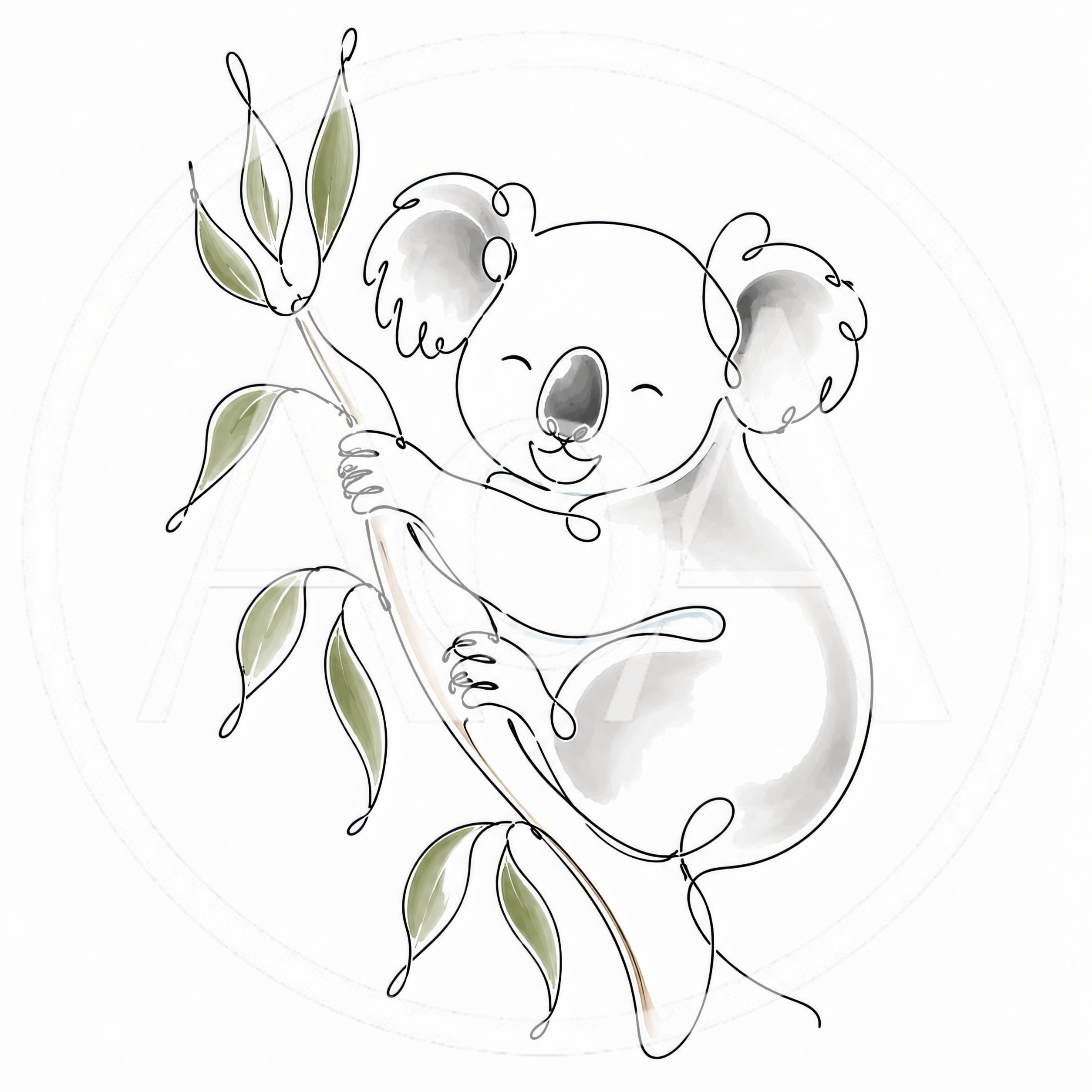 Minimalist Line Art Illustration Of A Cute Koala