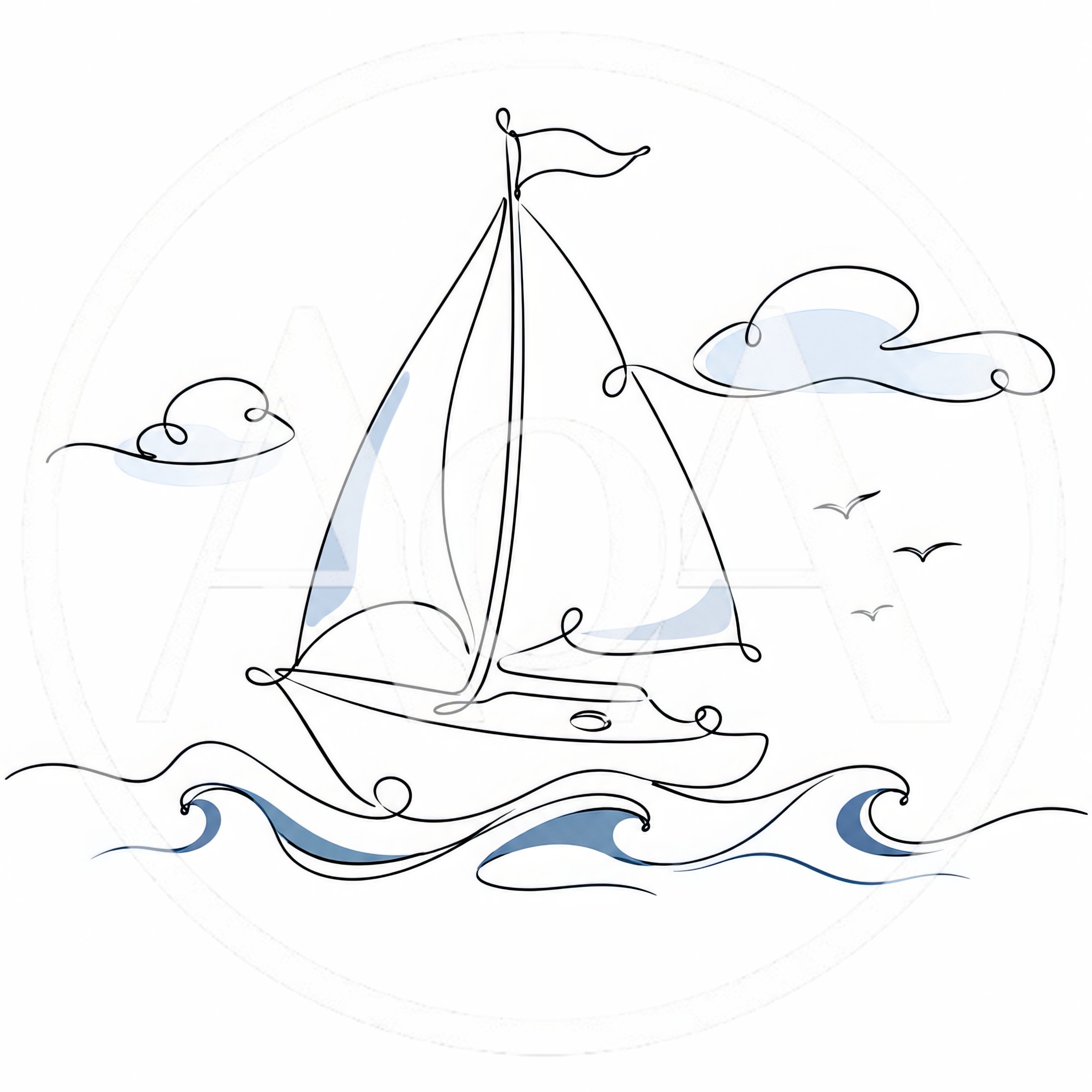 Minimalist One Line Drawing Of A Sailing Boat