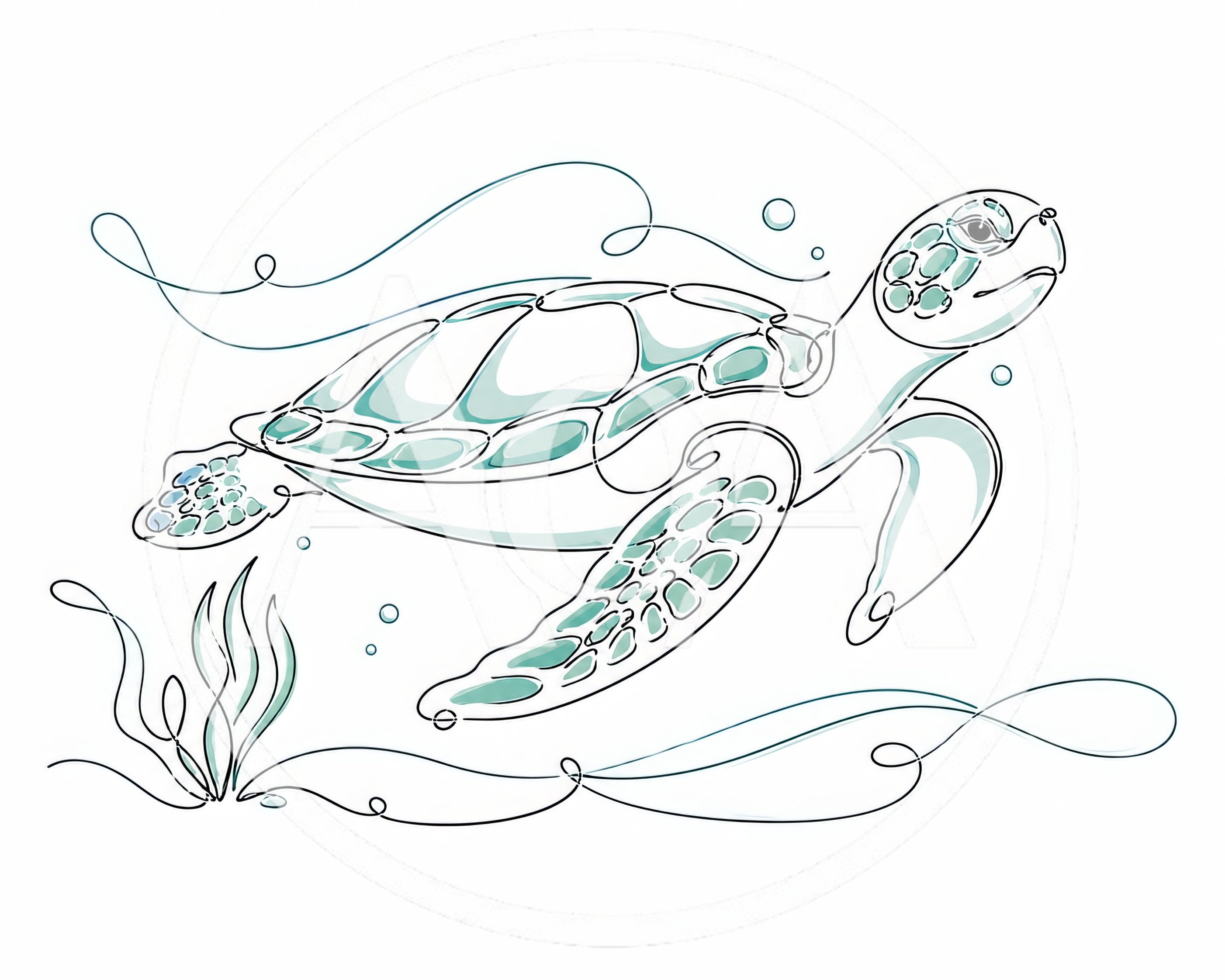 Continuous Line Drawing Of A Swimming Sea Turtle