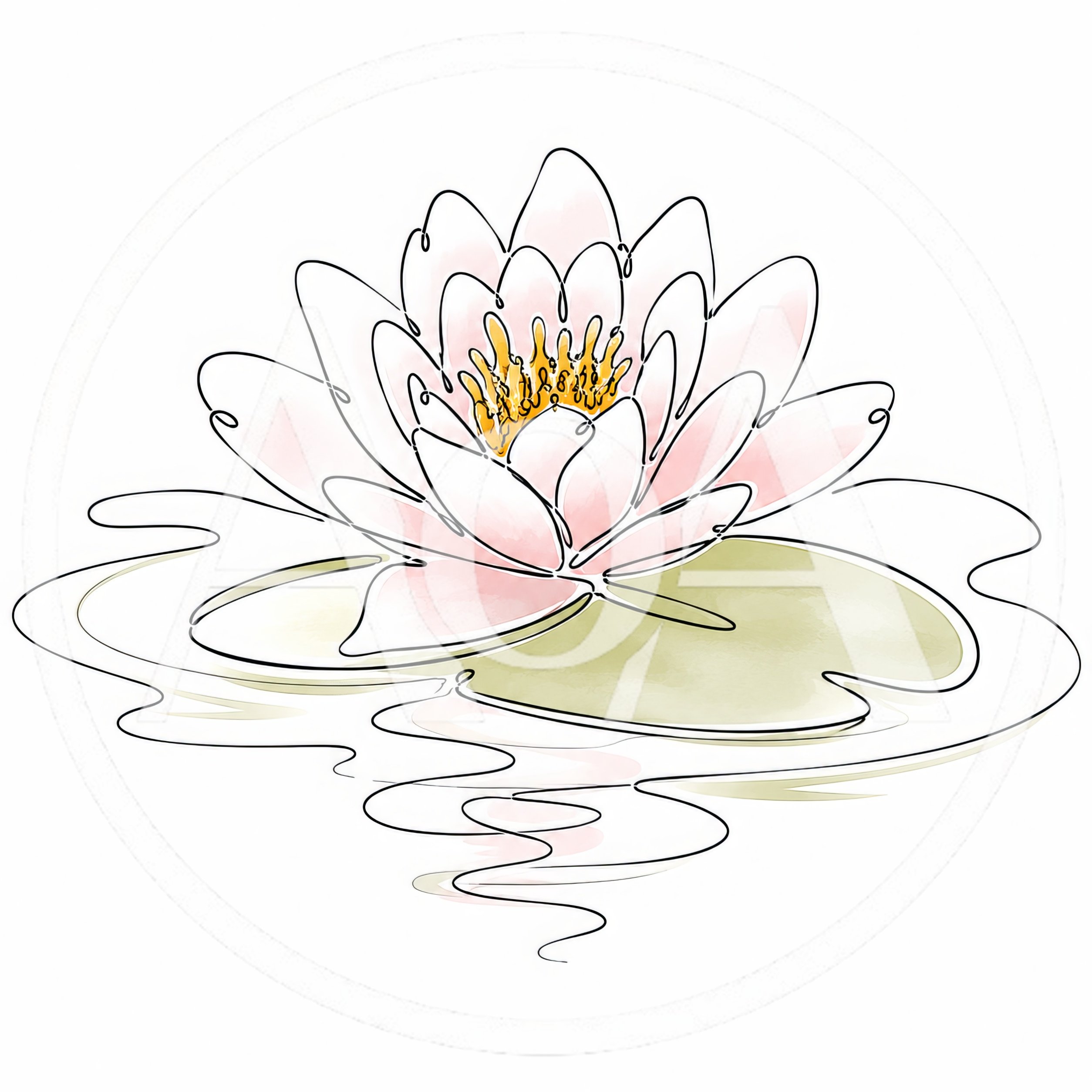 Single Line Drawing Of A Pink Water Lily