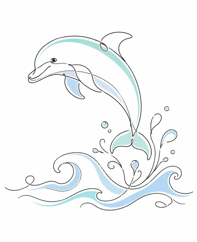 Minimalist Line Art Illustration Of A Jumping Dolphin