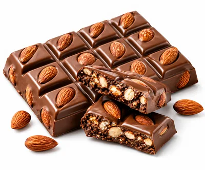 Chocolate Bar With Whole Almonds And Broken Pieces