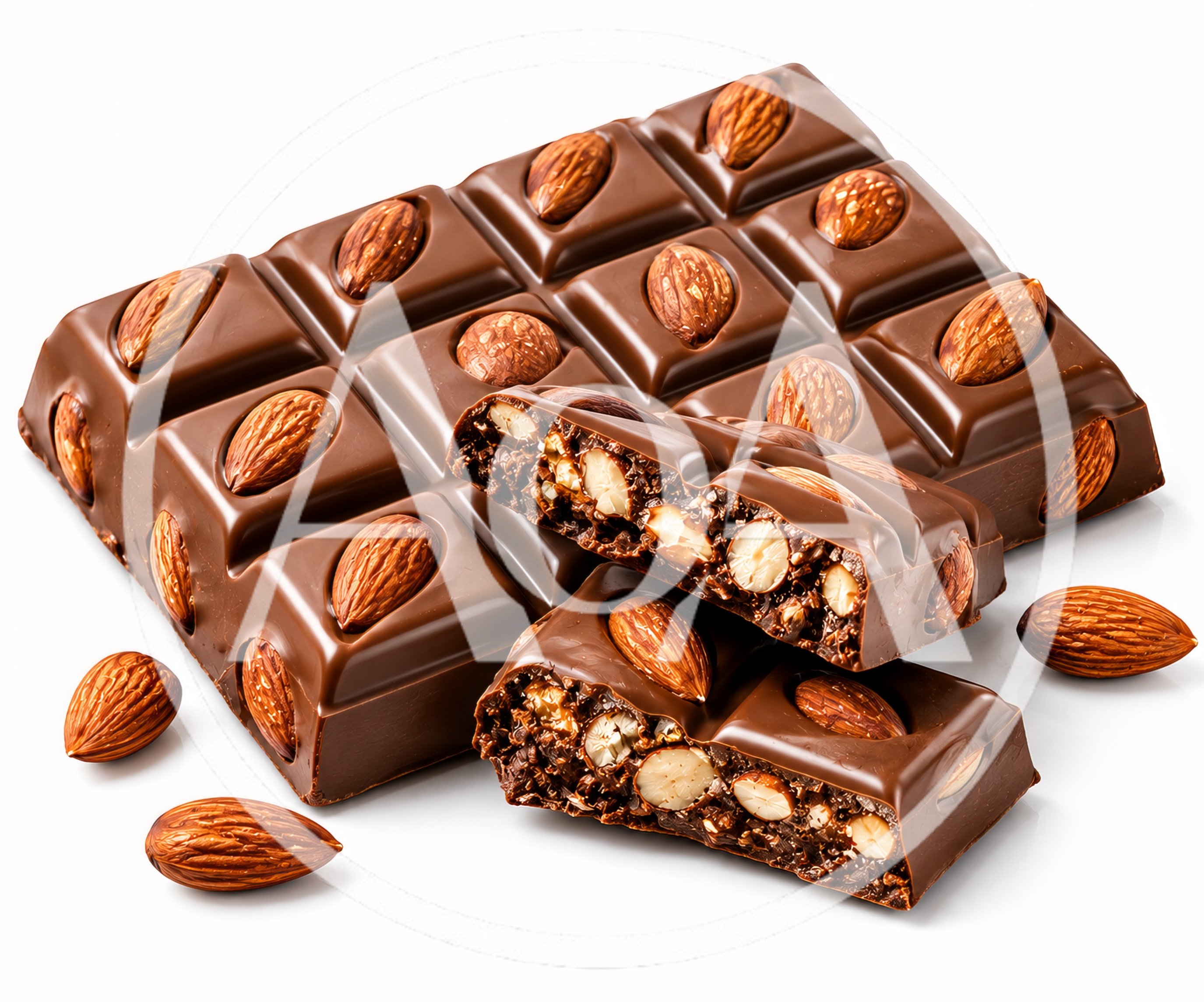 Chocolate Bar With Whole Almonds And Broken Pieces