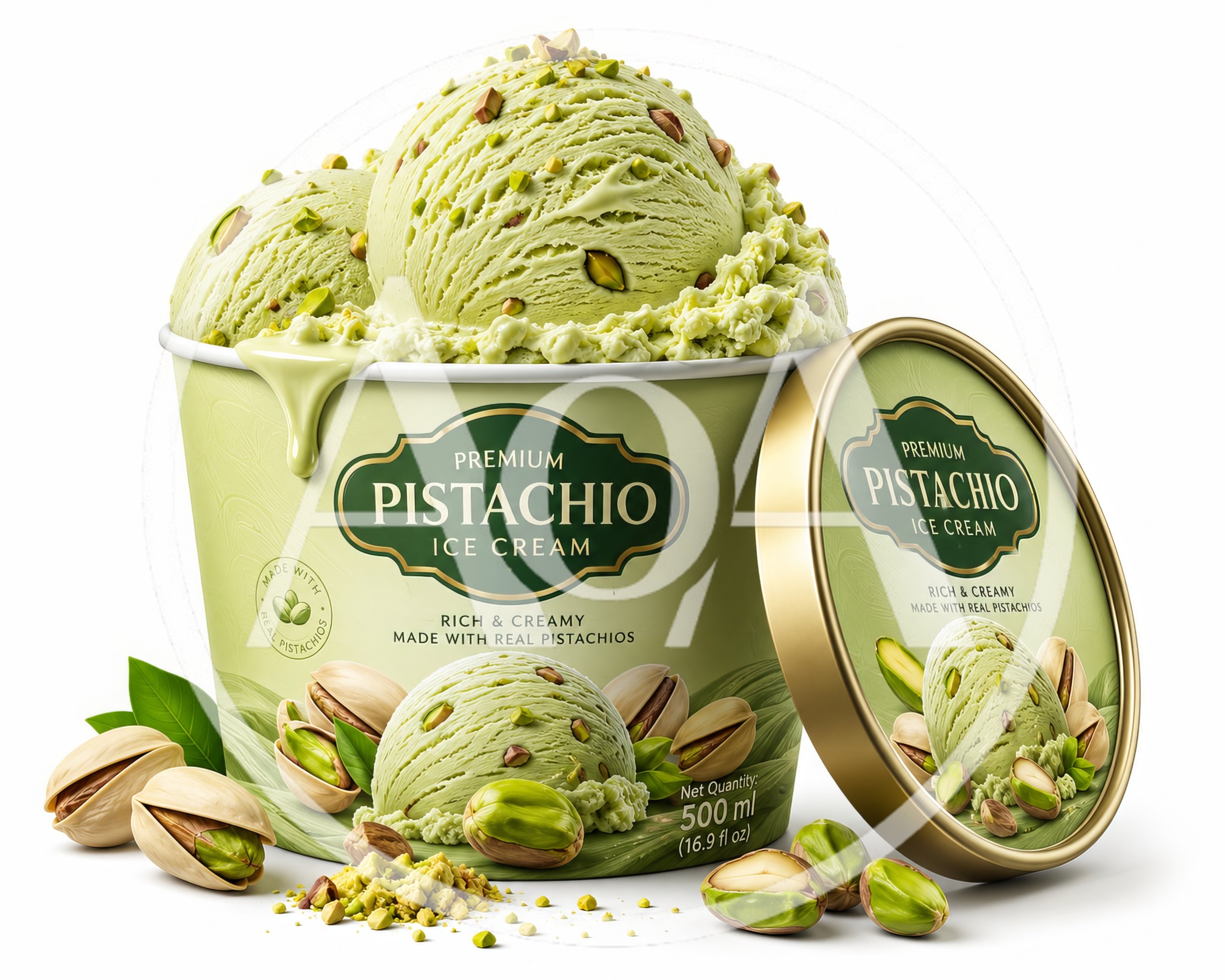 Premium Pistachio Ice Cream Tub With Nuts