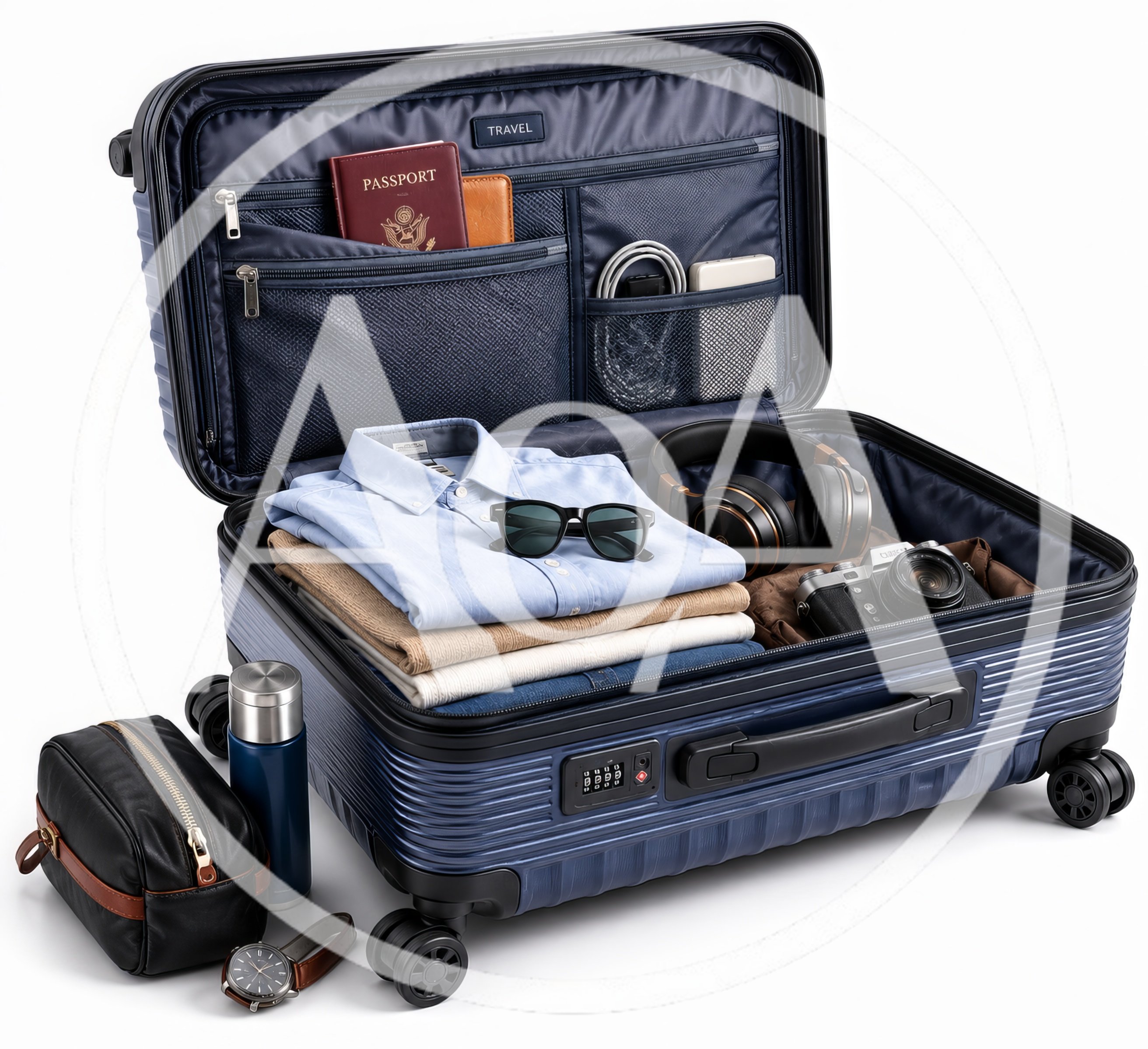 Open Suitcase Packed With Travel Essentials