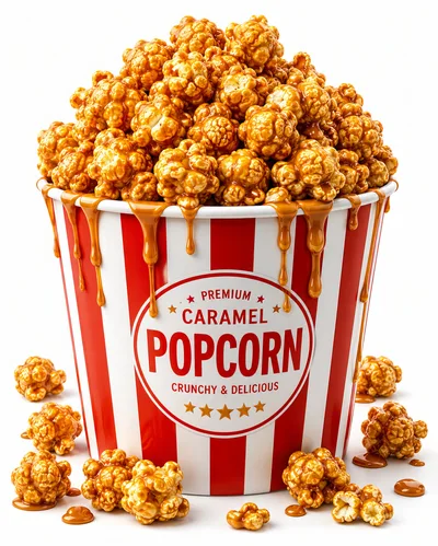 Bucket Of Premium Caramel Popcorn With Drizzled Sauce
