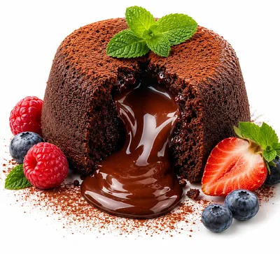 Chocolate Lava Cake With Fresh Berries And Mint