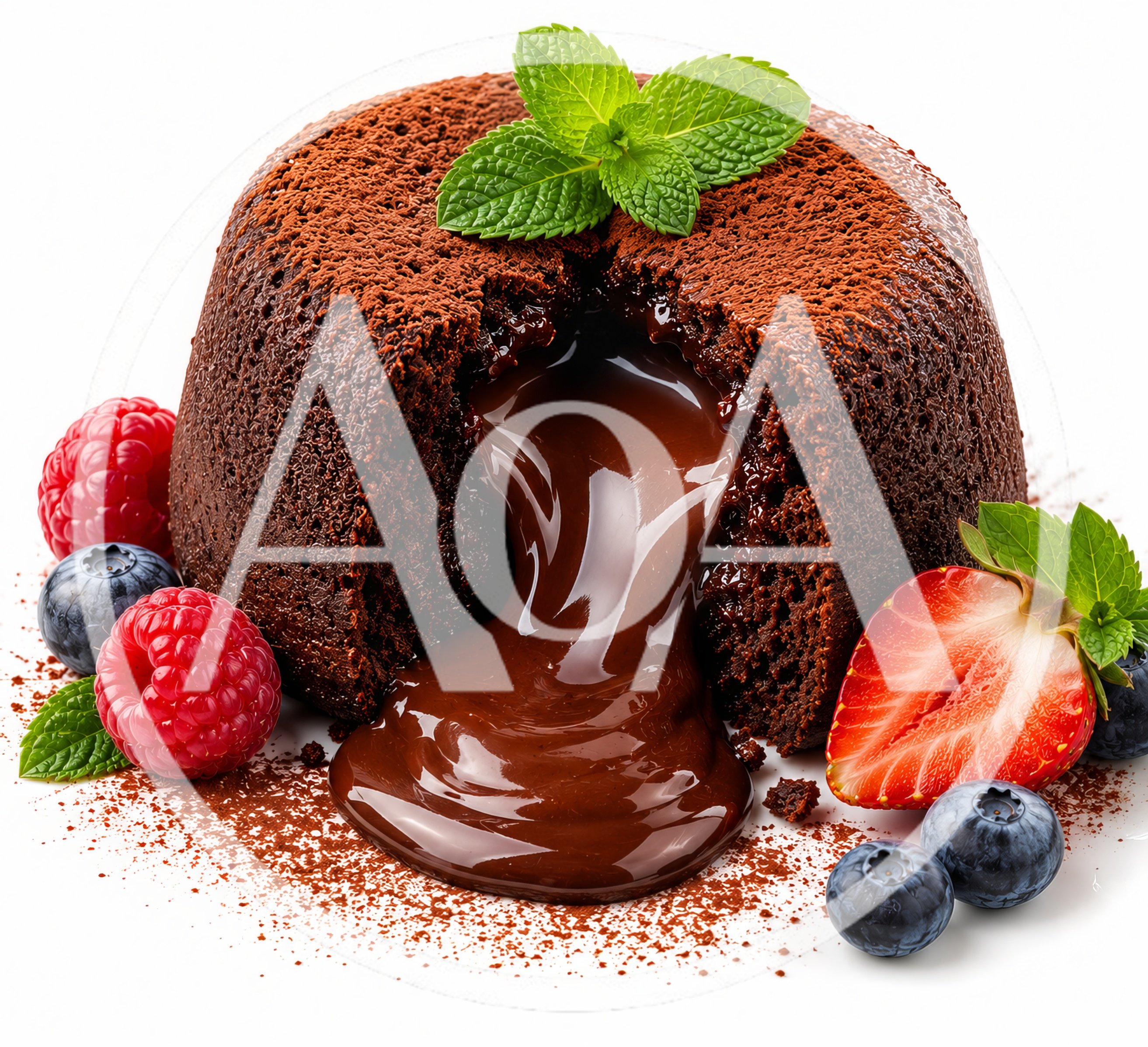 Chocolate Lava Cake With Fresh Berries And Mint