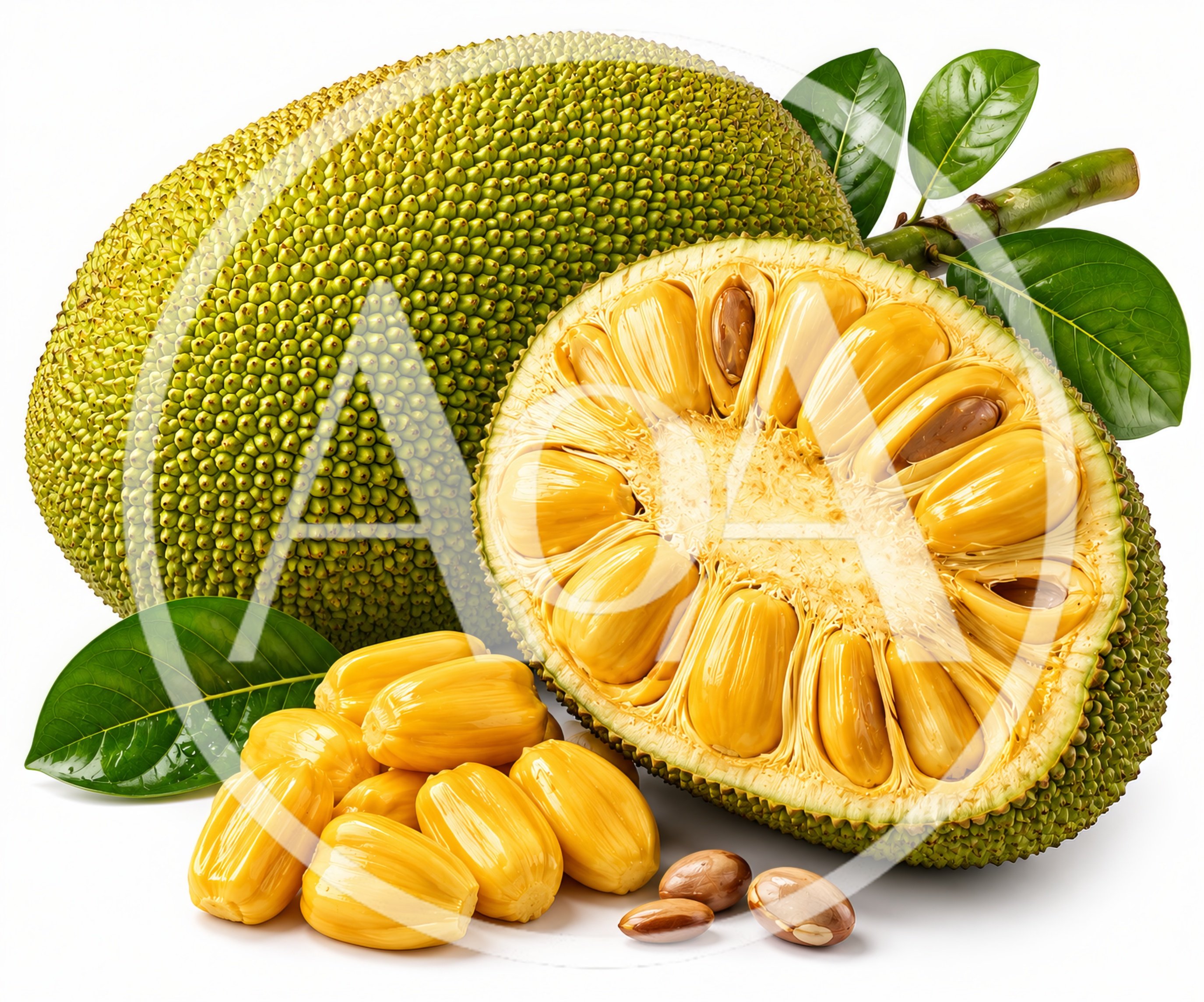 Fresh Ripe Jackfruit With Sliced Halves And Seeds