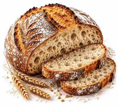 Freshly Baked Sourdough Bread Loaf With Wheat Stalks