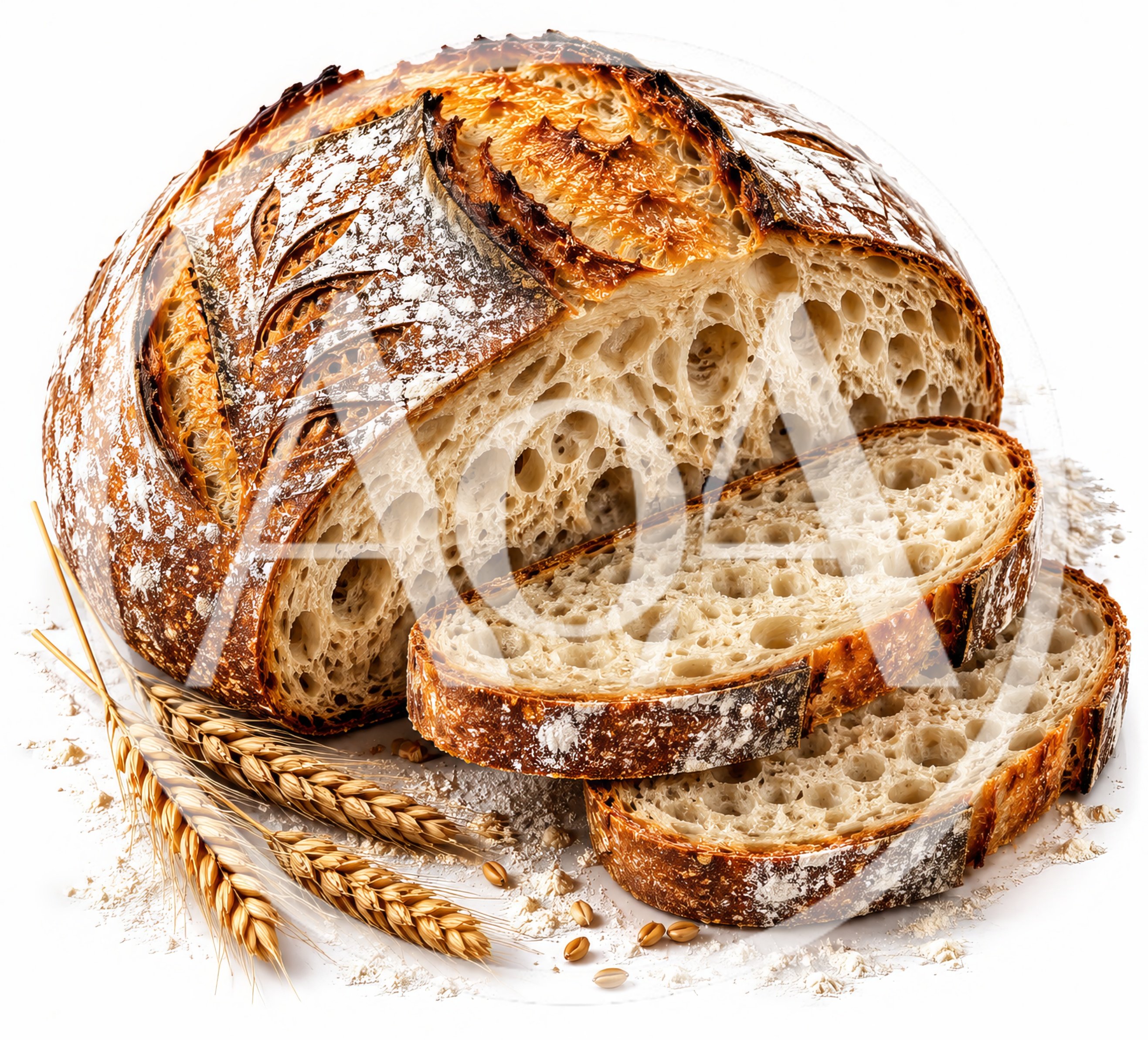 Freshly Baked Sourdough Bread Loaf With Wheat Stalks