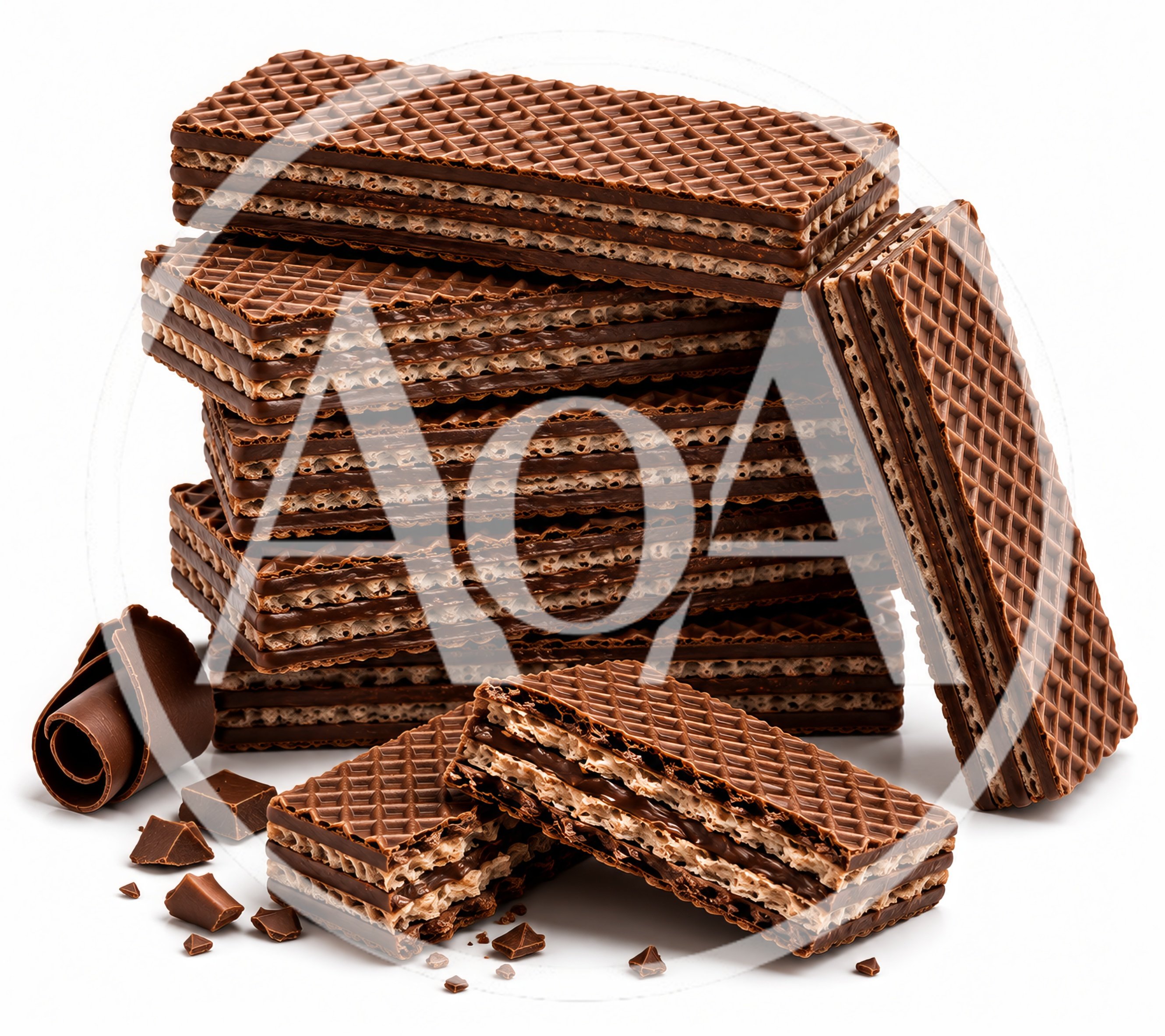 Stack of Chocolate Wafer Cookies with Chocolate Shavings