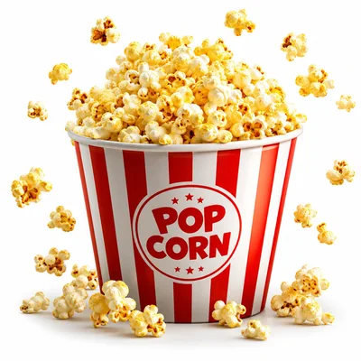 Fresh Popcorn In A Classic Red And White Striped Bucket