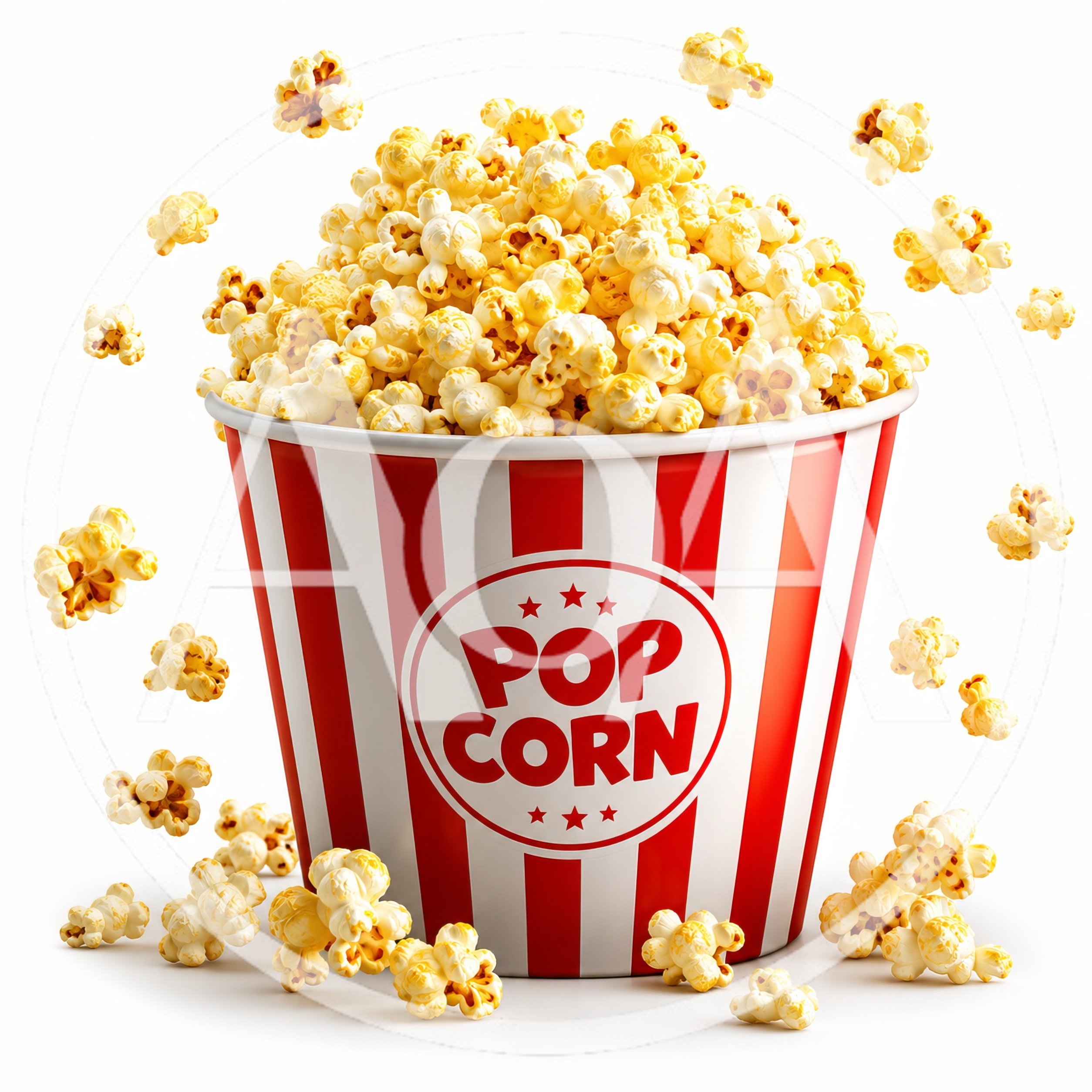 Fresh Popcorn In A Classic Red And White Striped Bucket