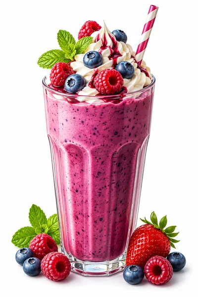 Berry Smoothie With Whipped Cream And Fresh Fruit