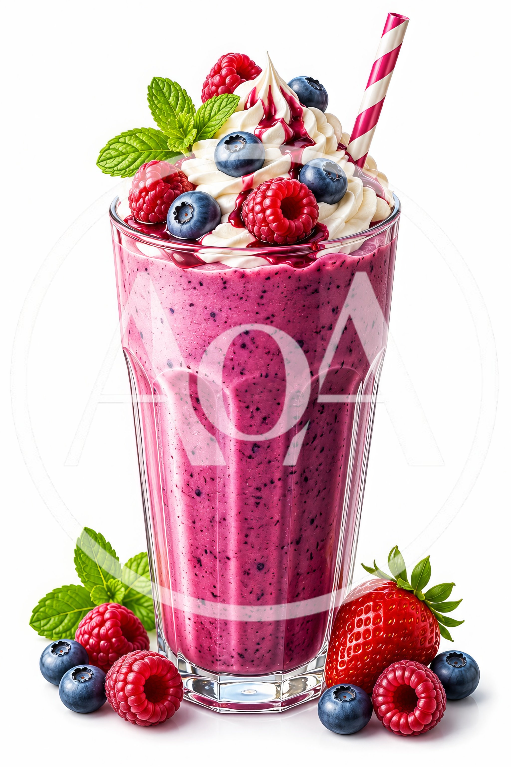 Berry Smoothie With Whipped Cream And Fresh Fruit