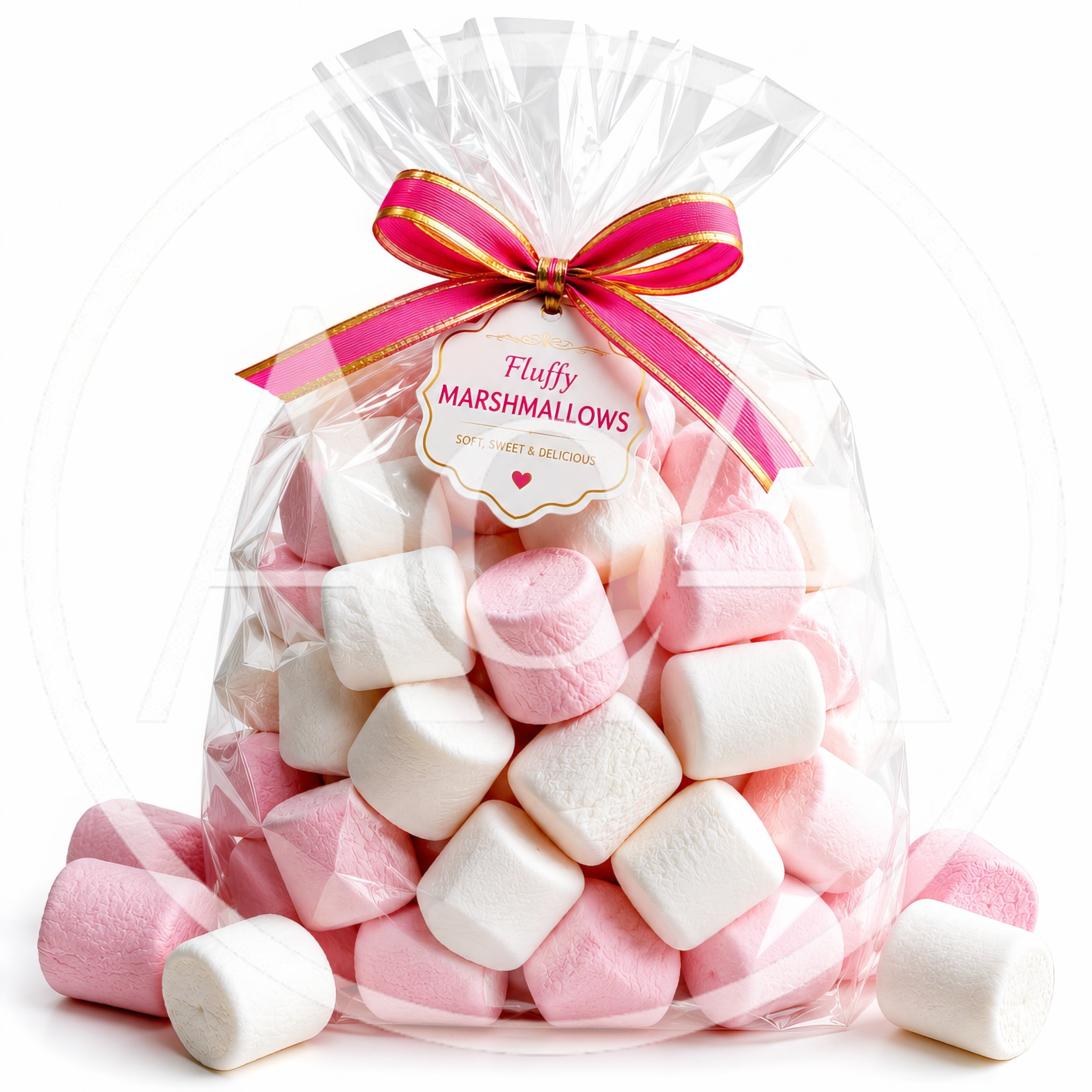 Clear Plastic Bag Of Fluffy Pink And White Marshmallows