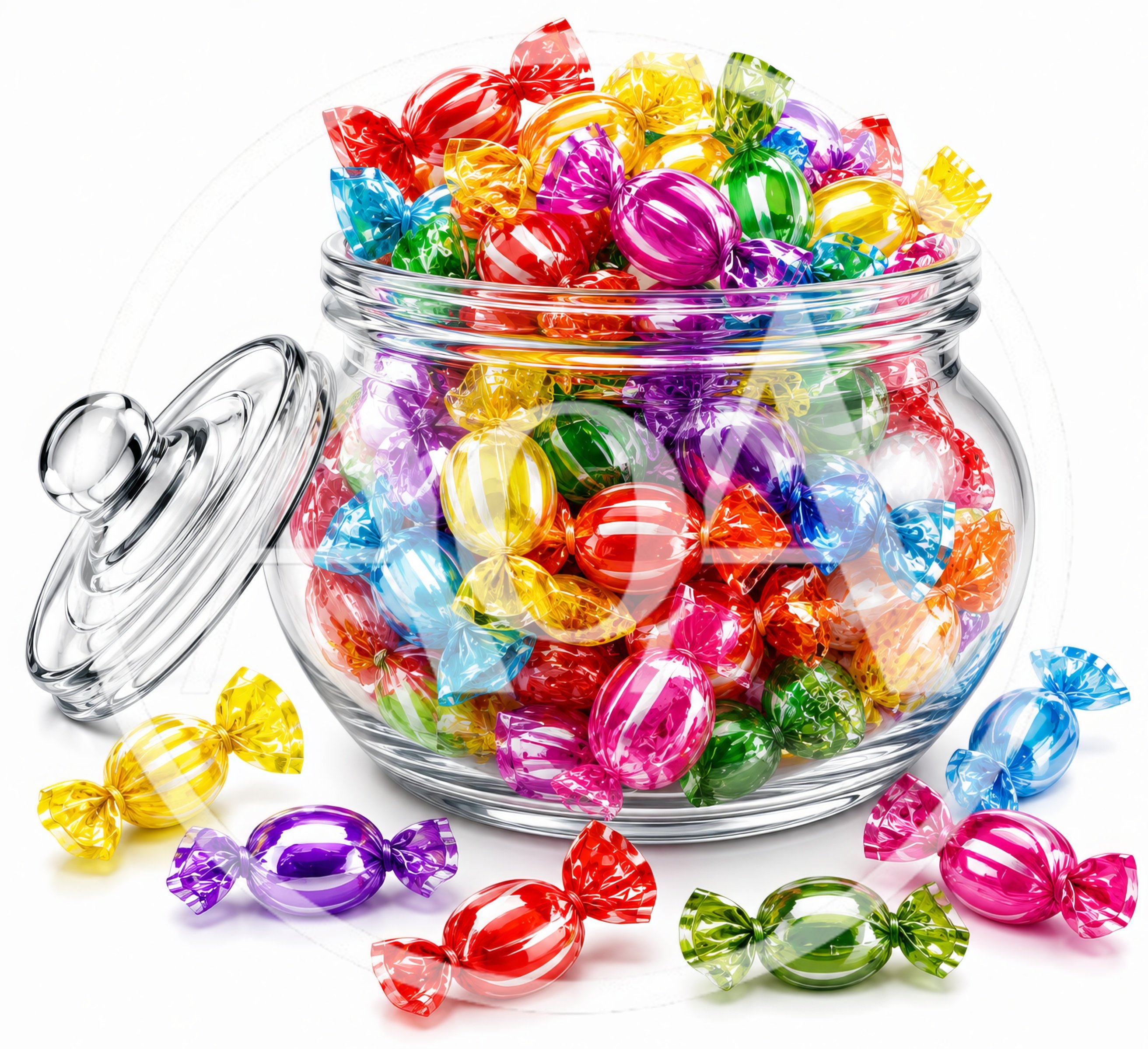 Glass Jar Filled With Colorful Wrapped Hard Candies