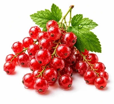 Fresh Red Currants With Green Leaves