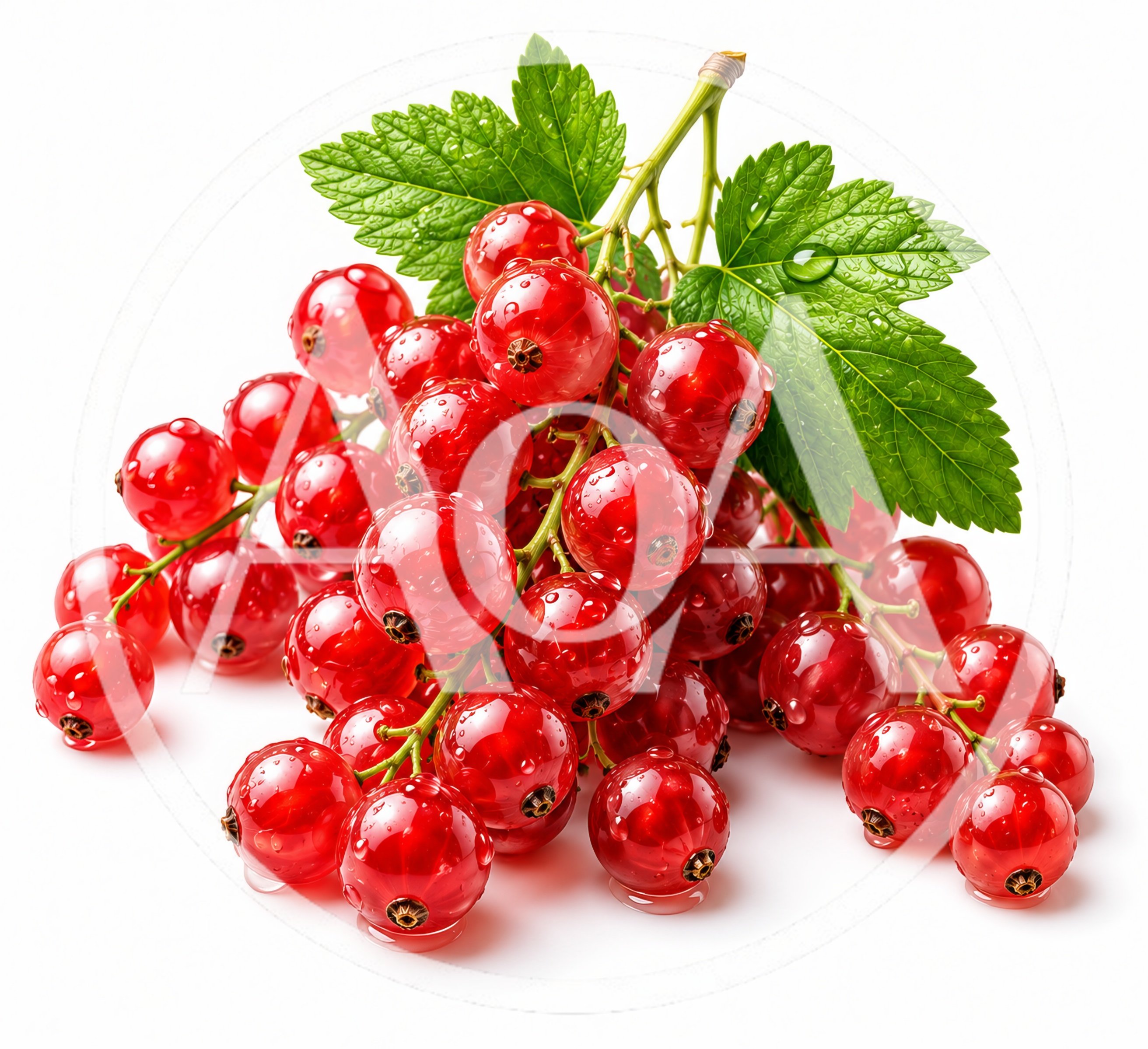 Fresh Red Currants With Green Leaves