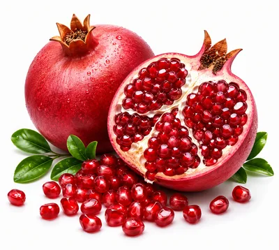 Fresh Whole and Halved Pomegranate with Arils