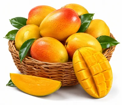 Fresh Ripe Mangoes in a Wicker Basket