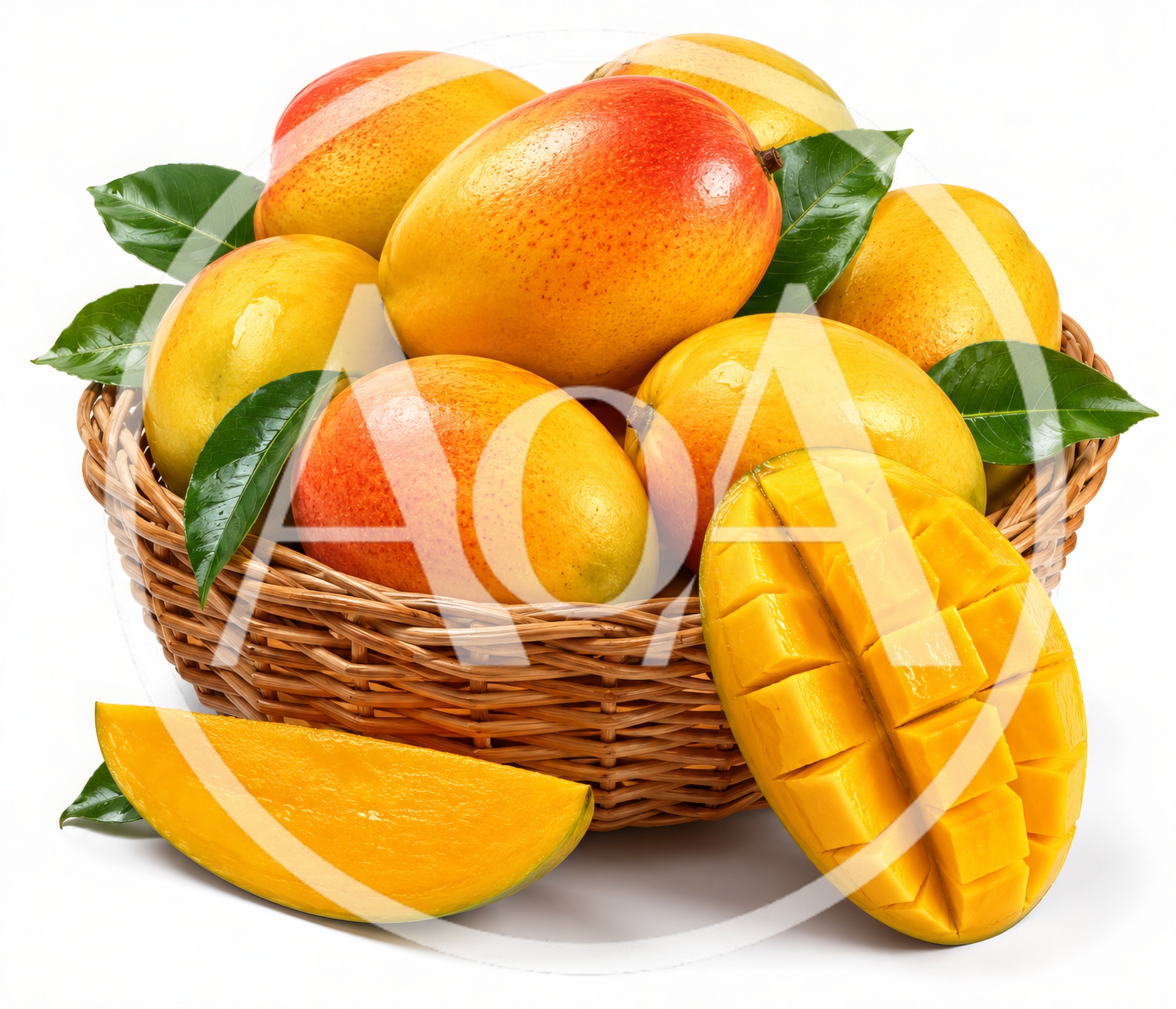 Fresh Ripe Mangoes in a Wicker Basket