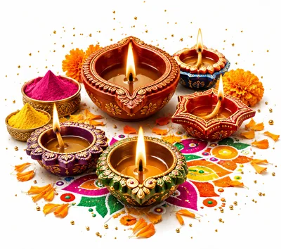Diwali Celebration With Traditional Diyas And Rangoli
